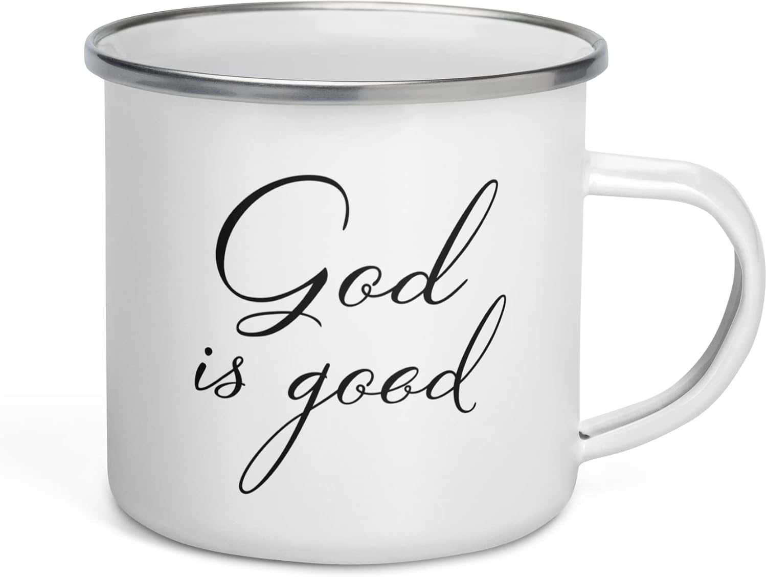 Emaille-Tasse mit God is good Motiv